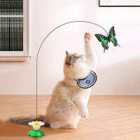 ไฟฟ้าหมุนผีเสื้อของเล่นสำหรับแมวฐานดอกไม้ Anti Slip อัตโนมัติ Bird Interactive Kitten ของเล่น Roller Tracks Teaser Wand