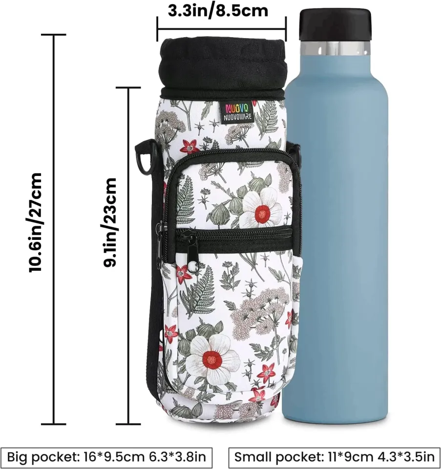 Nuovoware Water Bottle Carrier, 40oz Bottle Carrier Sports Insulated Water  Bottle Holder with Adjustable Shoulder Strap, 2 Pockets Flask Sling Bag  Drawstring Pouch for Climbing Hiking Walking, Black 