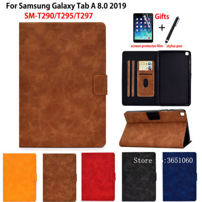 SM-T290สำหรับ Samsung Galaxy Tab A 8.0 2019 SM-T295 T290 T295 T297กรอบแท็บเล็ต Protector TPU ซิลิโคน PU หนัง + ของขวัญ