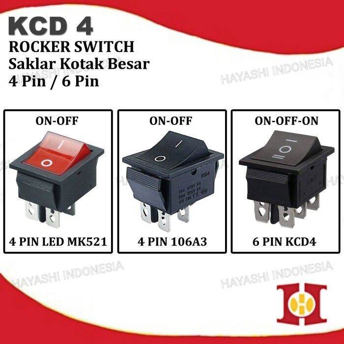 Saklar Power Switch 4 6 PIN LED ON OFF ON Roker Rocker Besar 16A 250V ...