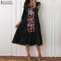 Zanzea สตรีฤดูร้อนดอกไม้ครึ่งแขนหลวม Holiday Beach Kaftan ชุด Maxi ยาว