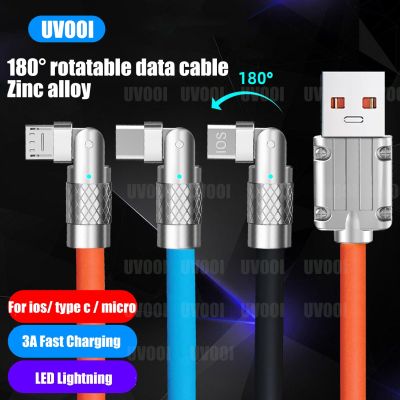 180 Degre Liquid Silicone Cable USB C Fast Charger Data Cable For iPhone Xiaomi Huawei Samsung Zinc Allow USB Data Line With Led Cables  Converters