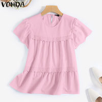 VONDA แขนพองลำลองผู้หญิงแฟชั่นเสื้อสตรีแต่งลูกไม้เสื้อคอกลมแขนสั้น (ลำลองเกาหลี) #2