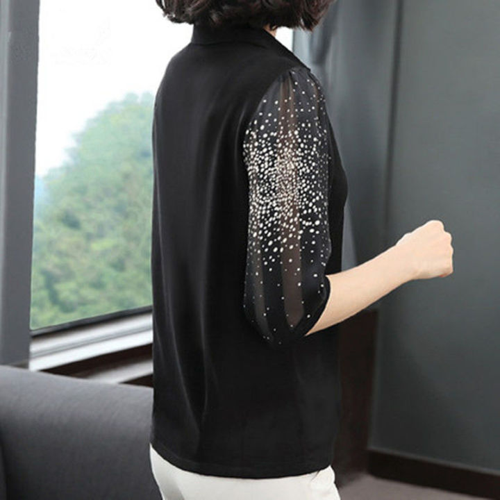 valazoสีดำเสื้อชีฟองแขนสามในสี่หญิง-2020-ฤดูร้อนเสื้อสวมศีรษะใหม่เกาหลีหลวมbottomingด้านบน