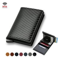 Carbon Credit Card Holder Wallets Men Brand Rfid Trifold Leather Wallet Small Money Male Purses