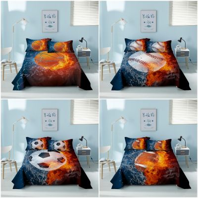 【CW】 3 Piece Bed Sheet Set Football Printed Polyester Sheets and Pillowcases for Bedroom Flat Textile