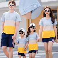 Family Matching T-shirt Summer Mum Daughter Dad Son Cotton T-shirt &amp;Shorts Couple Matching Clothes Adults Kids Clothing Set