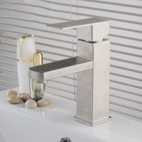 304 Stainless Steel Bathroom Faucet Square Brushed Single Handle Washbasin Hot and Cold Mixer Water Sink Tap Mounted for Kitchen
