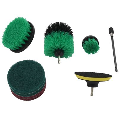 9Pcs Drill Brush Attachment Kit Power Scrubber Drill Brushes with 6 inch Long Reach Extension for Cleaning Bathroom, Kitchen, Garden, Floor, Tub, Bbq Tool, Automotive