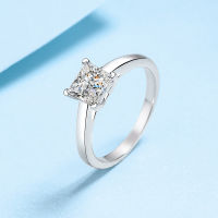 [COD]S925 แหวนเงินหญิง ฝังแหวน Moissanite สี่เหลี่ยมเจ้าหญิงสี่เล็บชุบ pt950 แหวนแต่งงานทองคำขาว