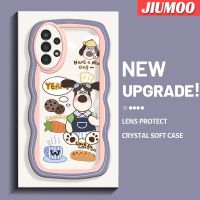 JIUMOO เคสปลอกสำหรับ Samsung กาแล็คซี่ A13 5G เคส A04s ลายการ์ตูนสำหรับทำอาหารสุนัขแฟชั่นลายคลื่นขอบดีไซน์ใหม่เคสโทรศัพท์แบบใสน่ารักเลนส์กล้องถ่ายรูปเคสป้องกันซิลิโคนเคสใสกันกระแทก