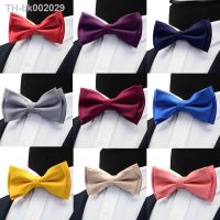 ┅◙ GUSLESON Mens Solid Color Two Layer Pre-tied Bow Tie Red Black Purple Gold Blue Yellow Green Bowtie for Wedding Party Business