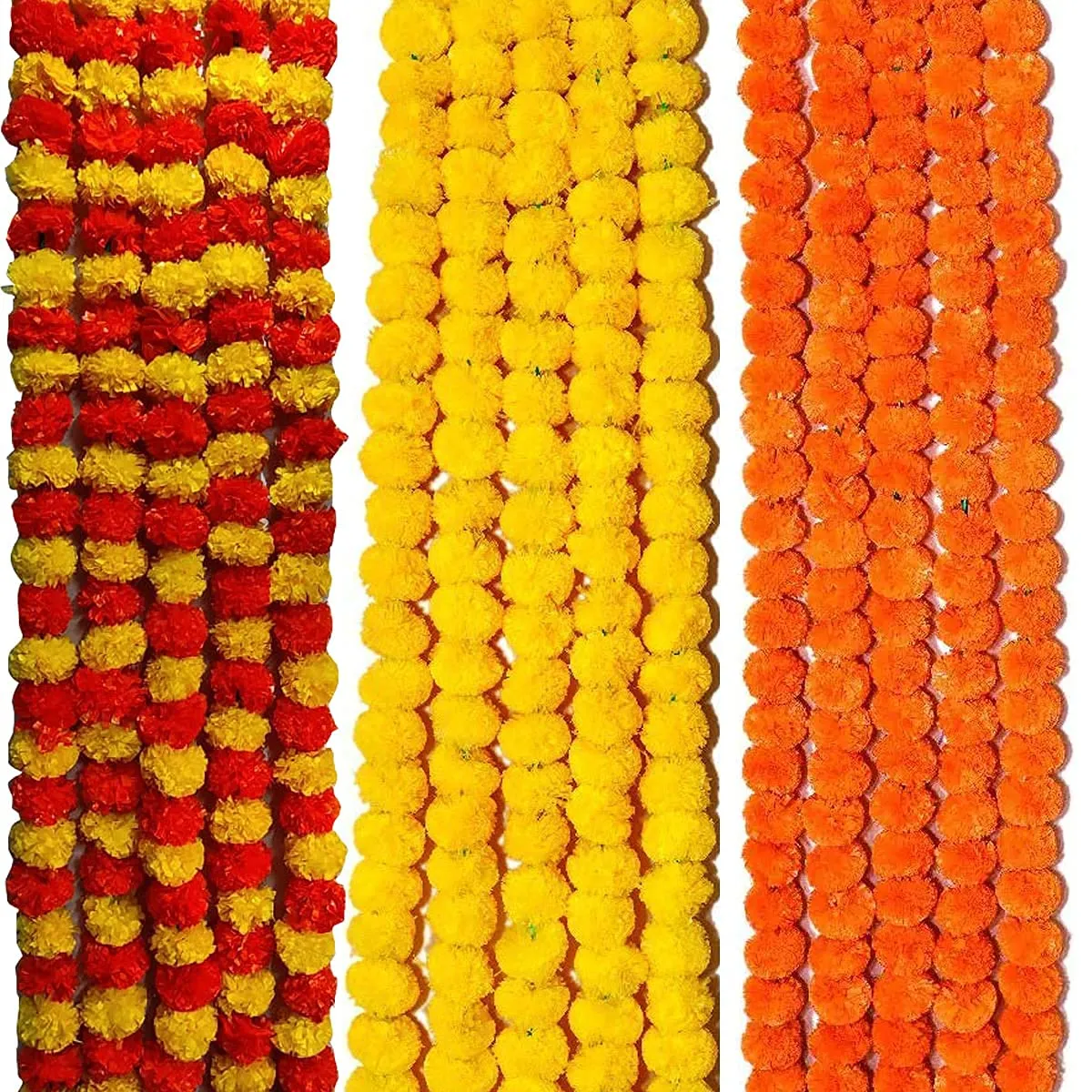 Tied Ribbons Door Hanging Artificial Marigold Fluffy Flowers Garlands Bandanwar Toran (105 cm X 36 cm) Home Door Wall Décor