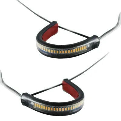 Flexible Switchback Dual-Color White &amp; Amber Motorcycle LED Fork Turn Signal DRL Daytime Running Light Waterproof