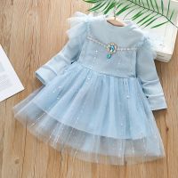 Fall Fashion Korean Little Girls Costume Lace Mesh Frozen Elsa Princess Parrty Kids Dresses For Girl Vestidos Spring Clothes