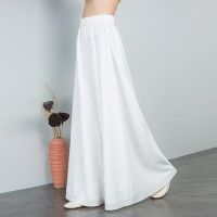 COD DSFGREYTRUYTU [Ready Stock] Spring White Big Hem Wide-Leg Pants Women High Waist Fat mm Loose Chiffon Swimming Plus Size Wide Leg Long Skirt