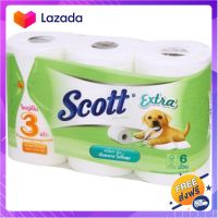 ?Promotion? ส่งฟรี (แพ็ค 6 ม้วน) Scott Extra Super Jumbo Roll Tissue สก๊อตต์® เอ็กซ์ตร้า กระดาษชำระ ความยาว 3 เท่า ้มีเก็บปลายทาง