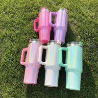 40Oz Glitter Blank Sublimation Shimmer Holographic Rainbow Tumbler ฉนวนแก้วพร้อมที่จับสำหรับถ้วยสแตนเลสพิมพ์ร้อน