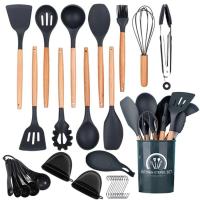 Silicone Kitchen Utensils 30pcs Wooden Handle Silicone Kitchenware Set Heat Resistant Nonstick Silicone BPA Free Kitchen Gadgets Utensils Set top sale