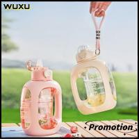 WUXU 1.5L ขวดน้ำกีฬา พร้อมหลอดดูด จุได้มาก ขวดน้ำดื่มขวด แบบพกพาได้ พลาสติกทำจากพลาสติก ถ้วยออกกำลังกายฟิตเนส กิจกรรมกลางแจ้งกลางแจ้ง