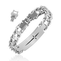 Mens Cross Bracelet, My Dear Dad Husband Son Grandson Cuff Bracelets,316L Stainless Steel Link Bracelet Adjustable Closure