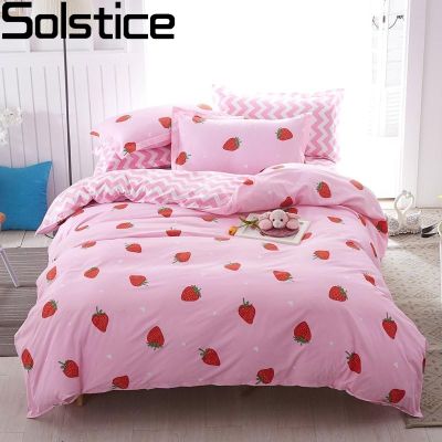 Solstice Home Textile Pink Bedding Set For Girl Kid Teen Beds Sheet Strawberry Duvet Quilt Cover Pillowcase Stripe Bed Sheet