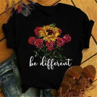 Harajuku Letter Graphic Flower Print T-shirt Women Y2K Summer Clothes Round Neck Short Sleeve Tee Shirts Women ZSZL