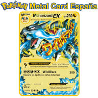 Spanish Pokemon Metal Cards Pokémon Letters SP Mcharizard EX V VMAX Pikachu Collection Gold Card GX Original Game Gift Kids Toy