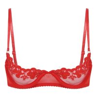 Womens Sexy Underwire Lace Bra Lingerie Exotic See-through Open Cups Exposed Nipples Chest Brace Brassiere Underwear Nightwear