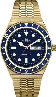 Q Timex Mens 38mm Watch Q Diver 38mm Gold/Blue