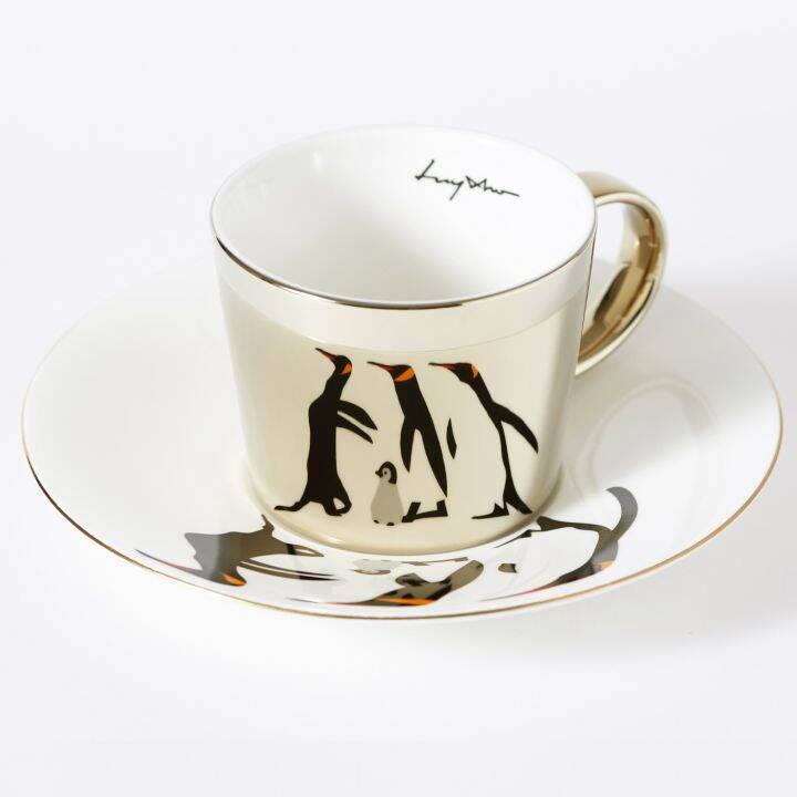 LUYCHO mirror cup and saucer 240ml (Emperor Penguins) Lazada