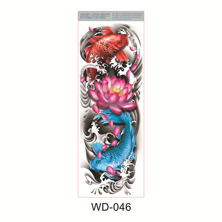 yf-big-arm-sleeve-tattoo-buddha-waterproof-temporary-sticker-dragon-body-art-fake-fish-colorful-tattoos-stickers