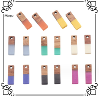 WANGU 16pcs สีสันสดใส เครื่องรางทำจากไม้ ทำจากไม้ สีผสมกัน เครื่องรางเรซิน จี้วินเทจ หลังแบนราบ เครื่องรางสี่เหลี่ยมผืนผ้า ทำเครื่องประดับ DIY