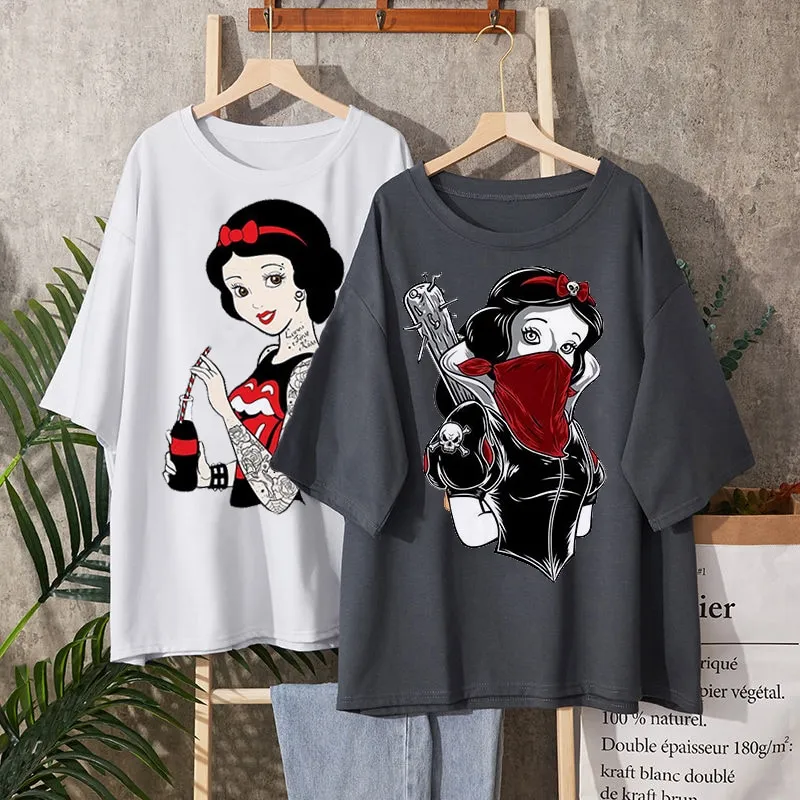 Disney Snow White Princess Women's Fashion T-shirt Kawaii Clothes Black  Casual Aesthetic Top Femme Roupas Femininas - T-shirts - AliExpress