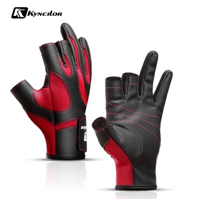 【JH】 Fishing Fingerless 3 Fingers Cut Leather Resistance Guantes De Pesca Gloves Survival Camping Hiking