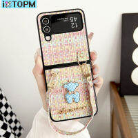 เคสป้องกันการกระแทกสำหรับ Samsung Galaxy Z Z Flip 4 ZFlip 3 4เคสลายสานหรูหราพร้อมสร้อยข้อมือกระเป๋าถือพับได้ฝาแข็งป้องกันการกระแทก