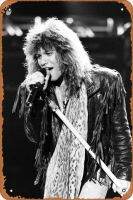 ป้ายดีบุกแนววินเทจของ Bon Jovi 1980โปสเตอร์ยางรัดผมดีไซน์ตกแต่งผนังโปสเตอร์ป้ายโลหะสำหรับคาเฟ่บาร์ผับเบียร์คลับตกแต่งผนังบ้าน8x12inch