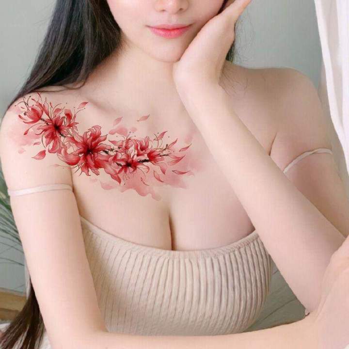 bana-flower-tattoo-sticker-floating-peach-blossom-belly-connaught-sexy-pink-flower-caesarean-section-cover-vertical-scar-waterproof