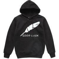 เสื้อกันหนาวแขนยาว มีฮู้ด ผ้าฝ้าย พิมพ์ลายกราฟฟิคโลโก้ GOOD LUCK 928 แบบสวมหัว สไตล์สร้างสรรค์ สําหรับผู้ชาย