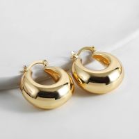 【YP】 Punk Gold Color Metal Chunky Round Earrings for New Thick Hoop Jewelry