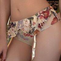 Annebra Accessory Garter Belt สายรัดถุงน่อง ผ้าซาตินพิมพ์ลาย แต่งลูกไม้ รุ่น AA2-018 สีเบจ, สีม่วง