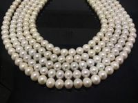 16 inches 9-10mm AA White Round Natural Freshwater Pearl Loose Strand