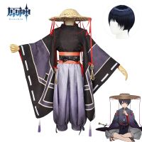 Genshin Impact Wanderer Cosplay Costume Scaramouche Sniper Killer Black Clothes Uniform Kunikuzushi Balladeer Fanart Cos Wig Hat