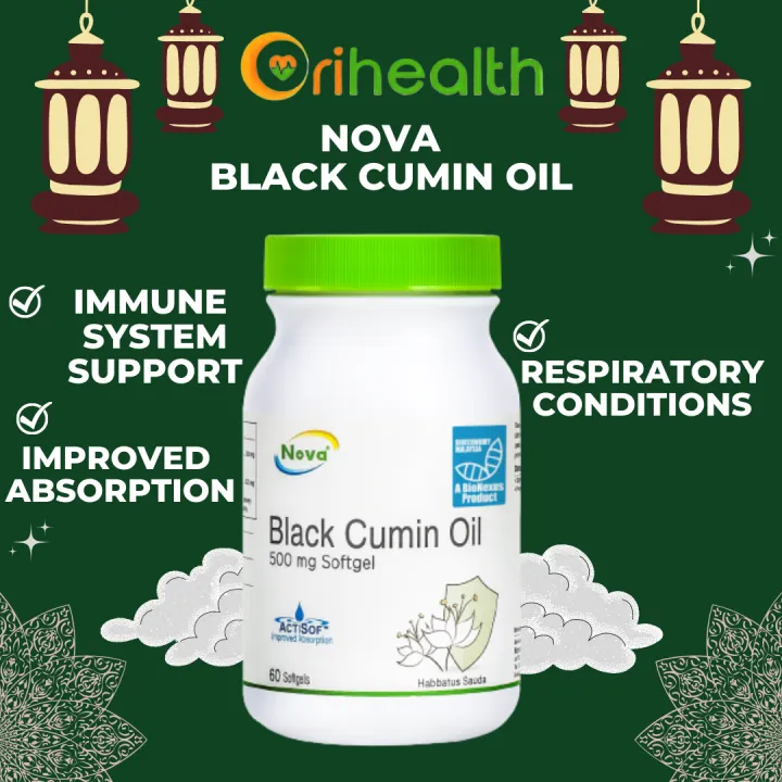 Orihealth Nova Black Cumin Oil PURE Black Seed Oil 500mg Capsule (HABATUS SAUDA) Nigella Sativa 黑籽油胶囊 500MG 60s EXP:01/2024