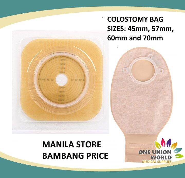 COLOSTOMY BAG (with clip, base, and bag) Sizes 45mm 57mm 60mm and 70mm