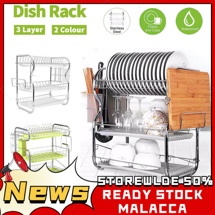 Kitchen Rack 3tier 304 Stainless Steel Kitchen Sinkware Dish Rack Dish Drainer Rack Rak Pinggan 7683