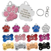 ☎❀ Personalized Dog Tags Engraved Cat Puppy Pet ID Name Collar Tag Pendant Pet Accessories Bone/Paw Glitter