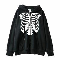 Skeleton Print Anime Zip Up Hoodies Jackets Y2K Harajuku Pullovers Women Long Sleeve Hooded Sweatshirts Gothic Grunge Streetwear