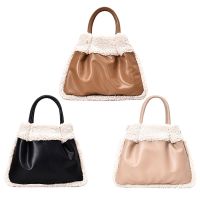 B7Fashion Lamb Cashmere Women Handbags Plush Shoulder Bags Pu Leather Crossbody Bag Capacity Lady Purse