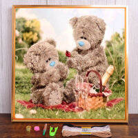 Cartoon Love Teddy Bear Flower Doll Pre-Printed 11CT Cross-Stitch Full Kit Embroidery DMC Threads Craft Sewing Decor